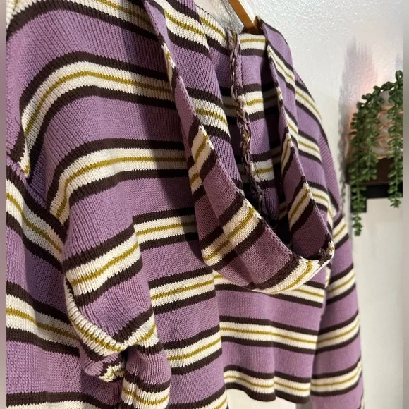 Kendall & Kylie Cropped Striped Double Zipper Hooded Sweater Size S - Picture 6 of 7